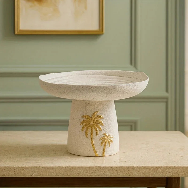 1pc Elegant & Golden Marble-like Resin Decorative Tray with Palm Tree Design - Classic Rectangular Serving Dish for Home, Office (Non-Food Contact), Ramadan Eid Al-fitr Gift - Luxury Table Centerpiece, Office Decoration, Styl House Of Avana [[SKU:HOA-SRV-008]]
