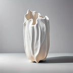 White ceramic vase, textured surface, elegant floral design - House of Avana
