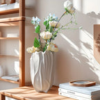 White ceramic vase, textured surface, elegant floral design - House of Avana