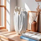 White ceramic vase, textured surface, elegant floral design - House of Avana