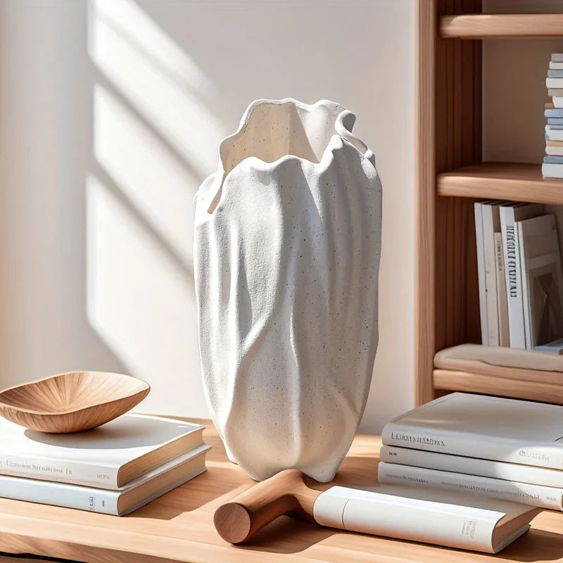 White ceramic vase, textured surface, elegant floral design - House of Avana