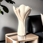 White ceramic vase, textured ridges, handmade - House of Avana