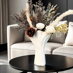 White ceramic vase, textured ridges, handmade - House of Avana