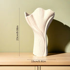 White ceramic vase, textured ridges, handmade - House of Avana