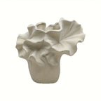 Oval ceramic vase, handmade with intricate petal design, white - House of Avana