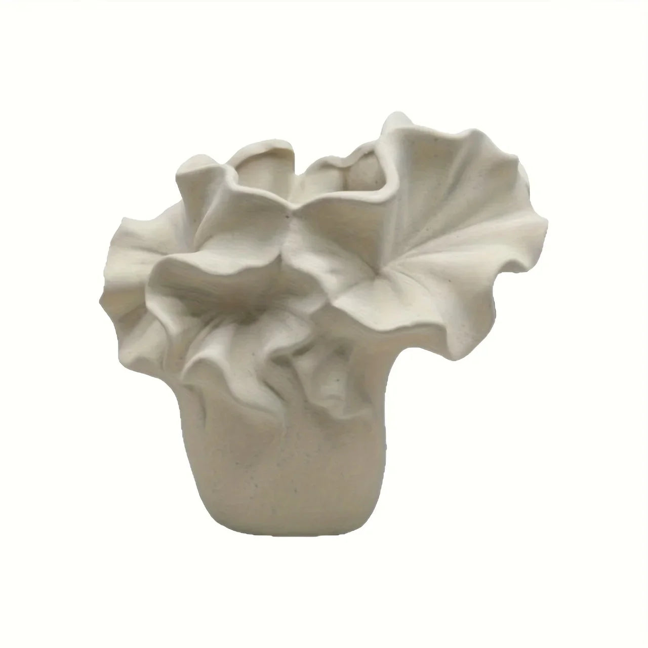 Oval ceramic vase, handmade with intricate petal design, white - House of Avana