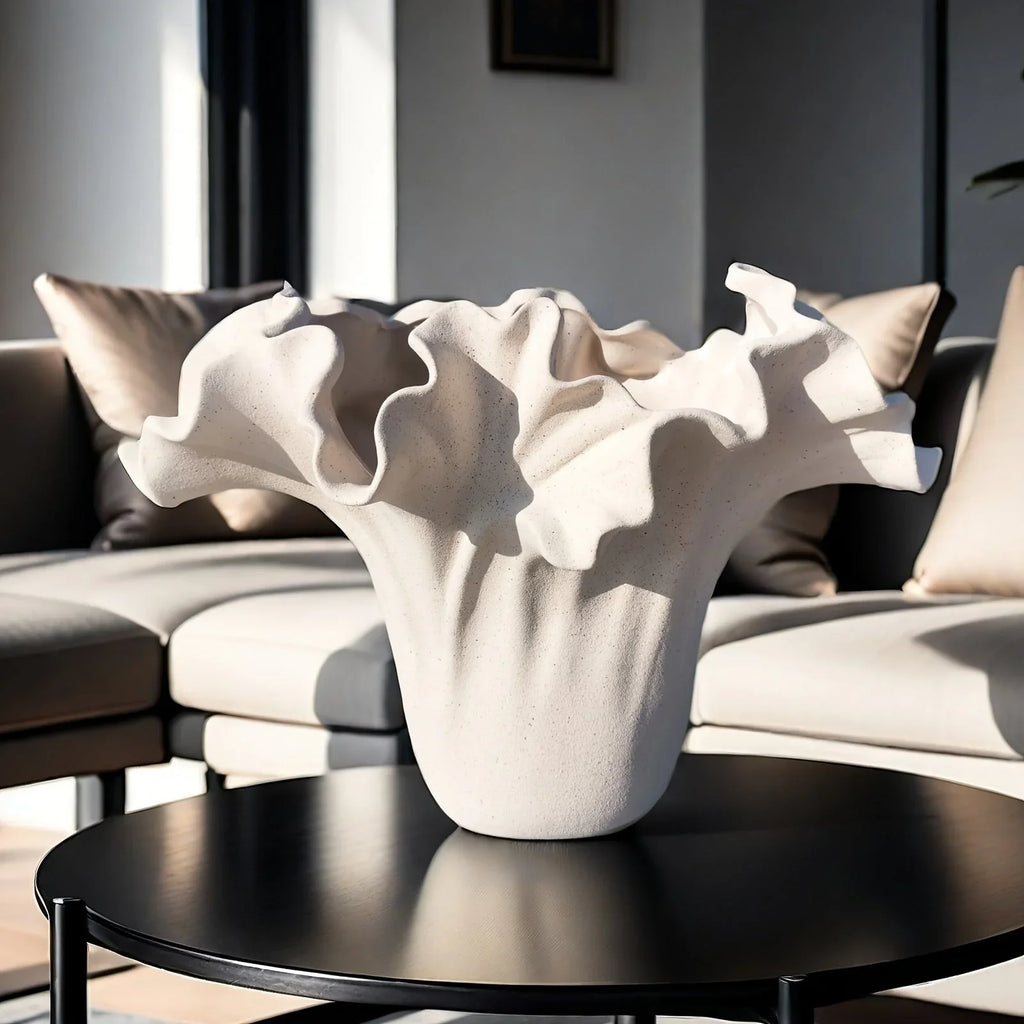 Ceramic vase with rough exterior, standalone decorative piece - House of Avana