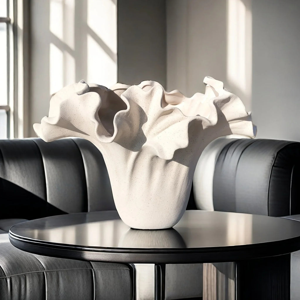 Ceramic vase with rough exterior, standalone decorative piece - House of Avana