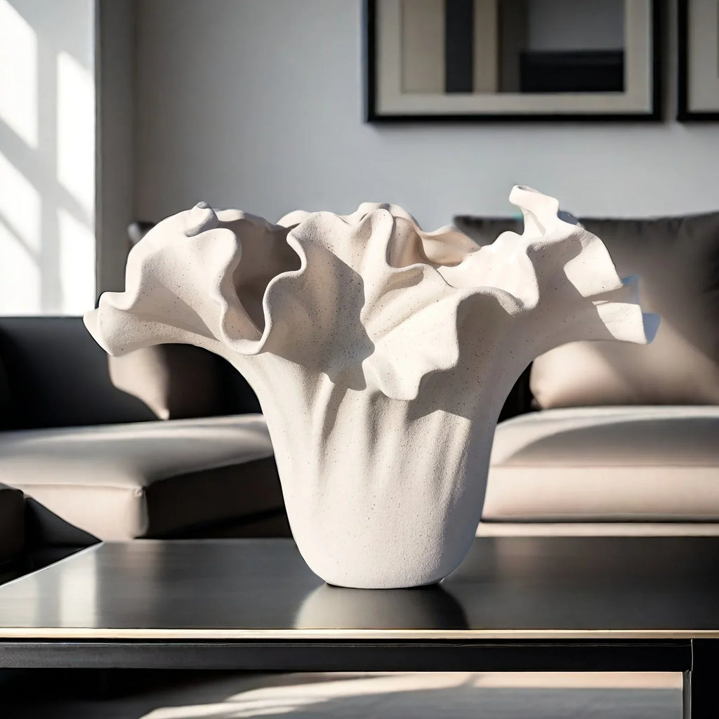 Ceramic vase with rough exterior, standalone decorative piece - House of Avana