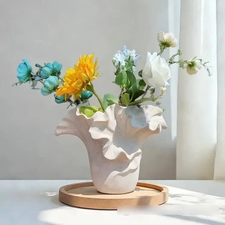 Ceramic vase with rough exterior, standalone decorative piece - House of Avana