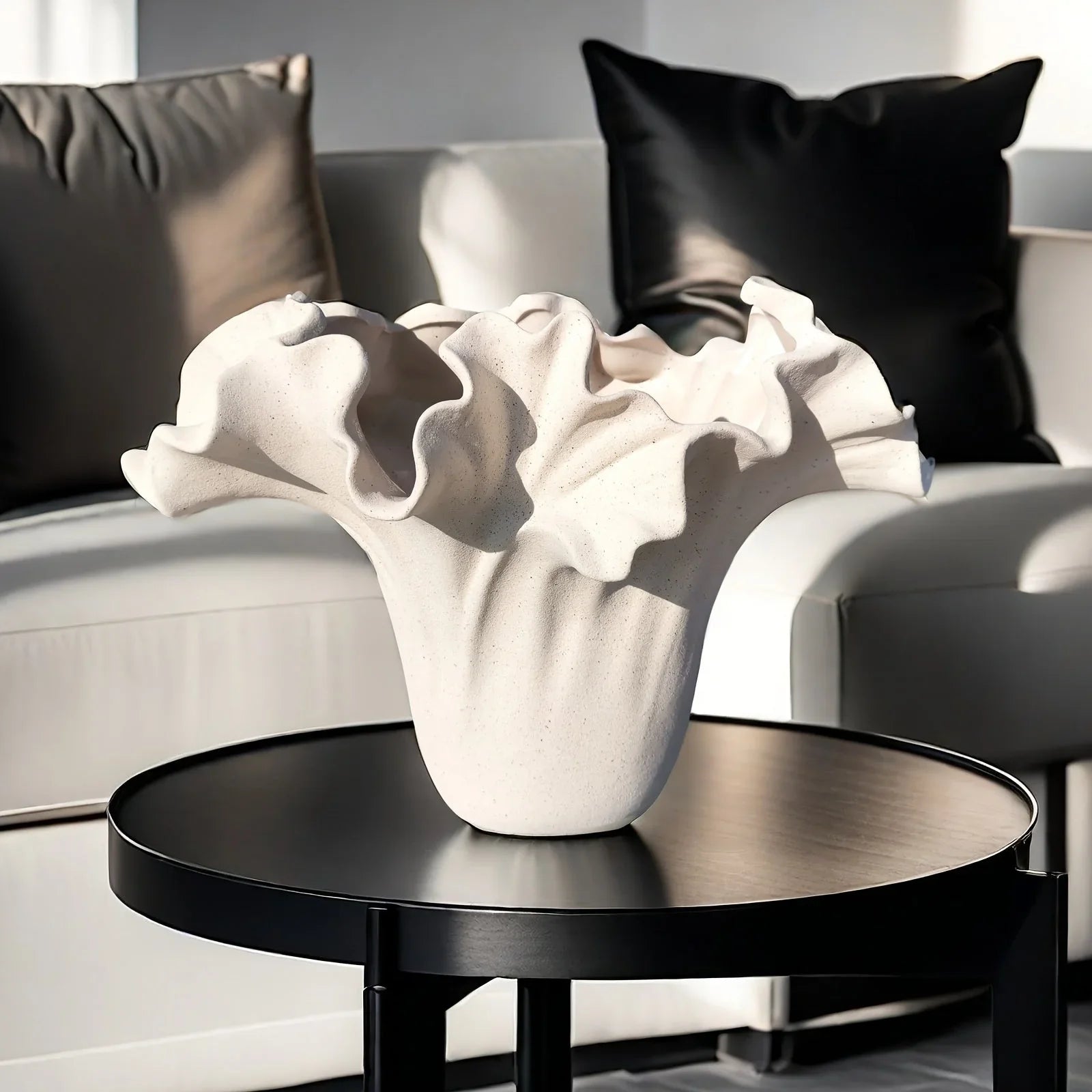 Ceramic vase with rough exterior, standalone decorative piece - House of Avana