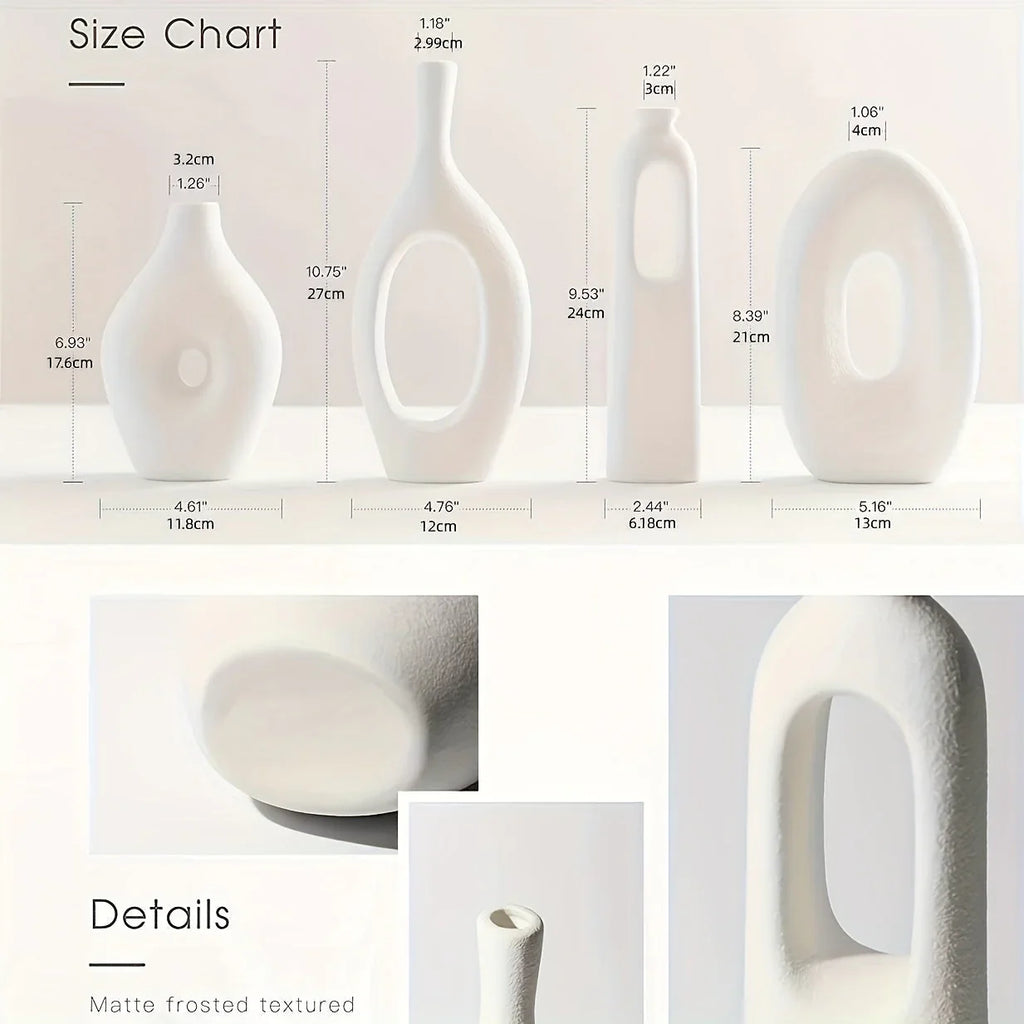 4 pcs White Ceramic Vases for Wedding & Home Decor - House Of Avana