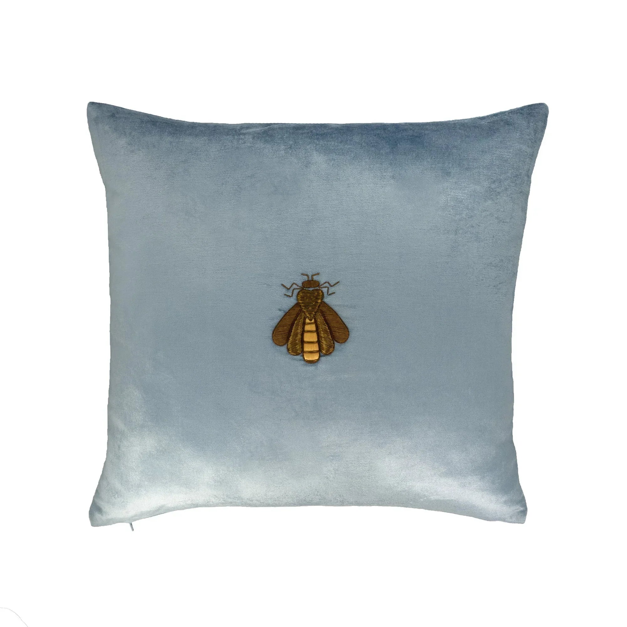 Cerulean Bee Silk Velvet Throw Pillow Cover X 20, front view - House Of Avana
