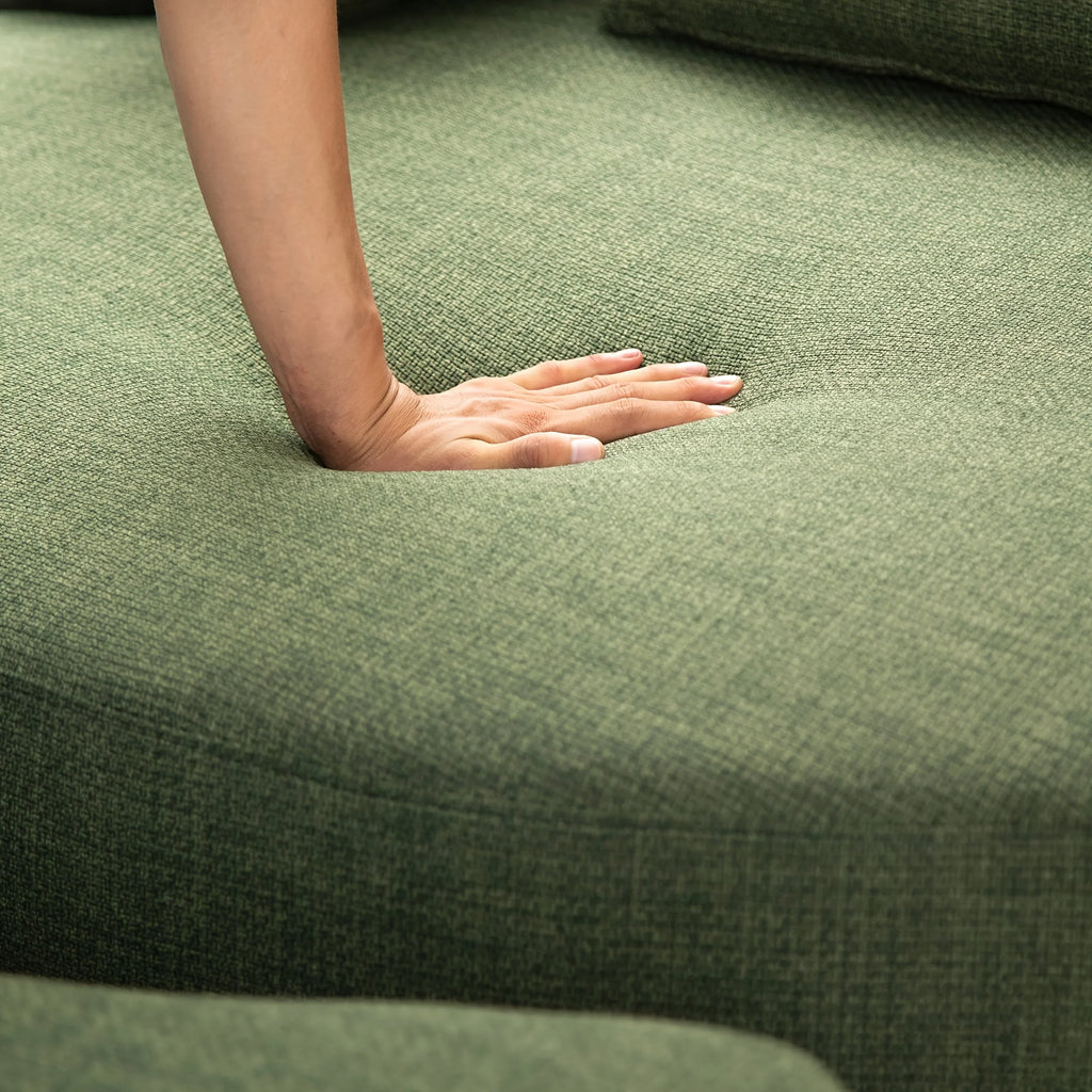 Linen Upholstered Chair with Storage Ottoman and Wooden Legs, alternate view - House Of Avana