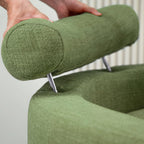 Linen Upholstered Chair with Storage Ottoman and Wooden Legs, alternate view - House Of Avana