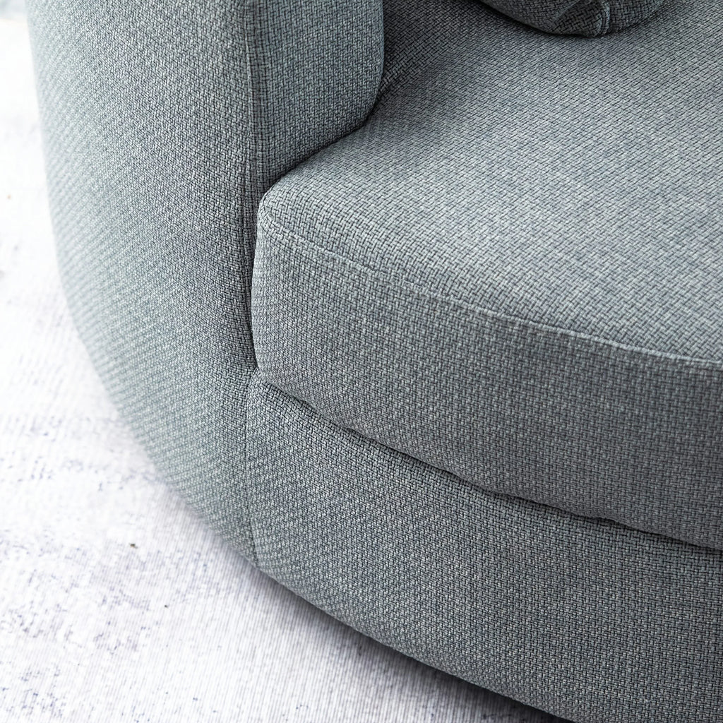 Linen Upholstered Chair with Storage Ottoman and Wooden Legs, close-up view - House Of Avana