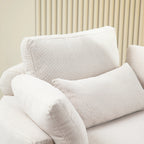 Linen Upholstered Chair with Storage Ottoman and Wooden Legs, dimensions view - House Of Avana