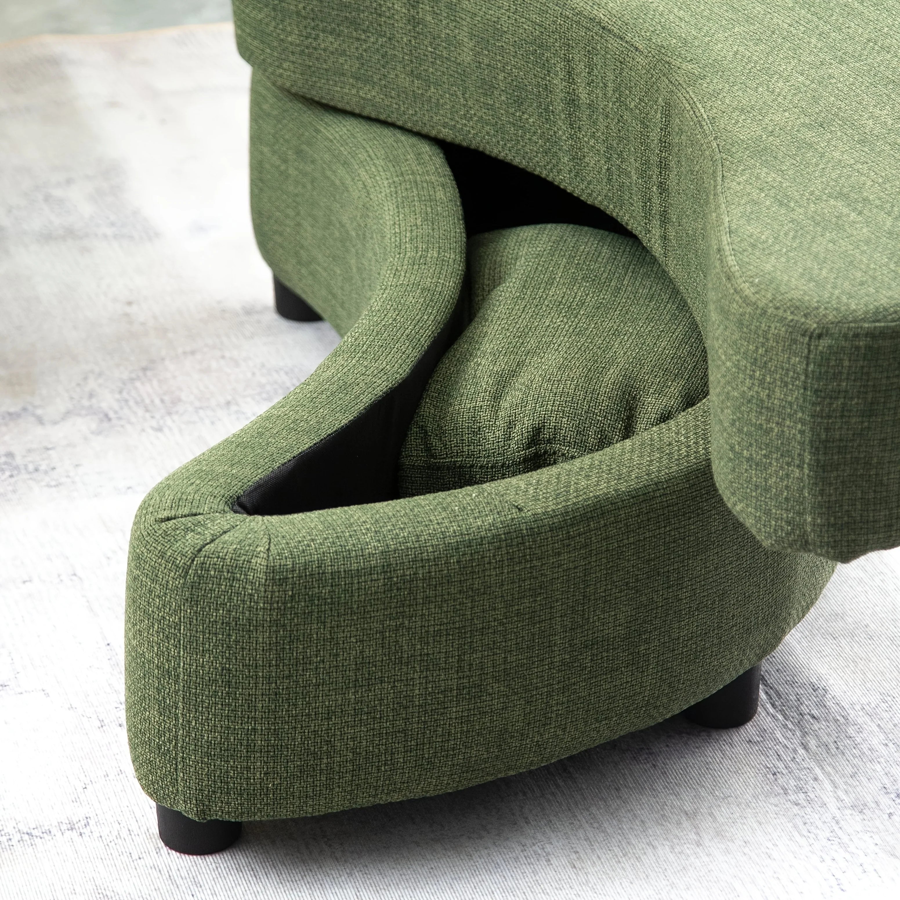 Linen Upholstered Chair with Storage Ottoman and Wooden Legs, lifestyle image - House Of Avana