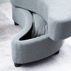 Linen Upholstered Chair with Storage Ottoman and Wooden Legs, texture detail - House Of Avana