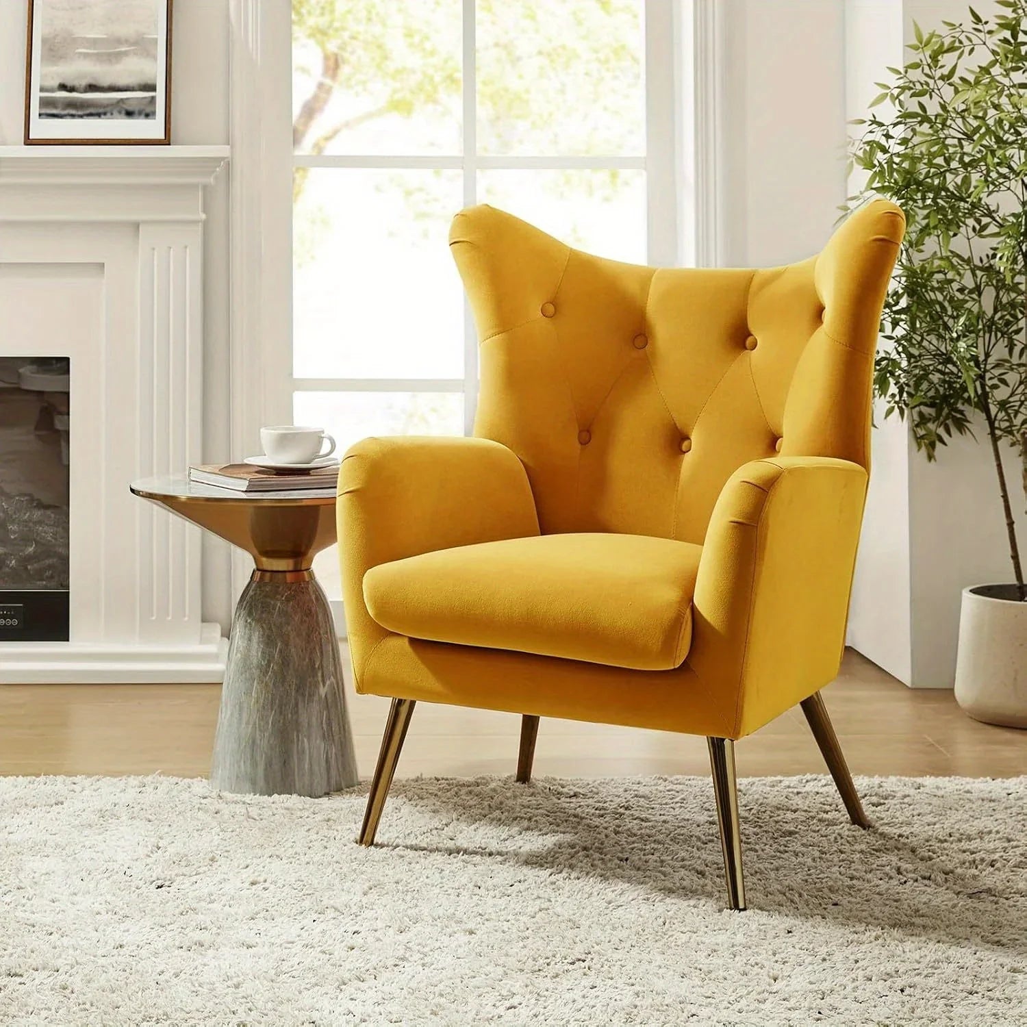 Velvet Wingback Arm Chair with Luxurious Upholstery, alternate view - House Of Avana