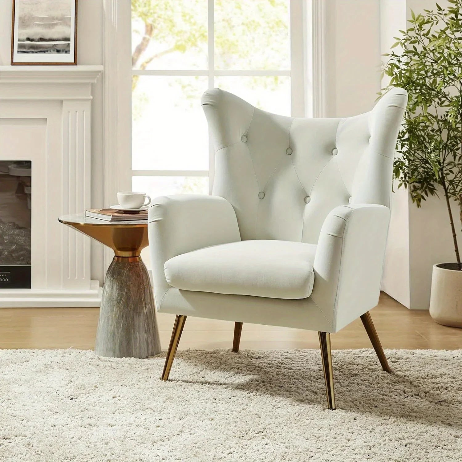 Velvet Wingback Arm Chair with Luxurious Upholstery, alternate view - House Of Avana
