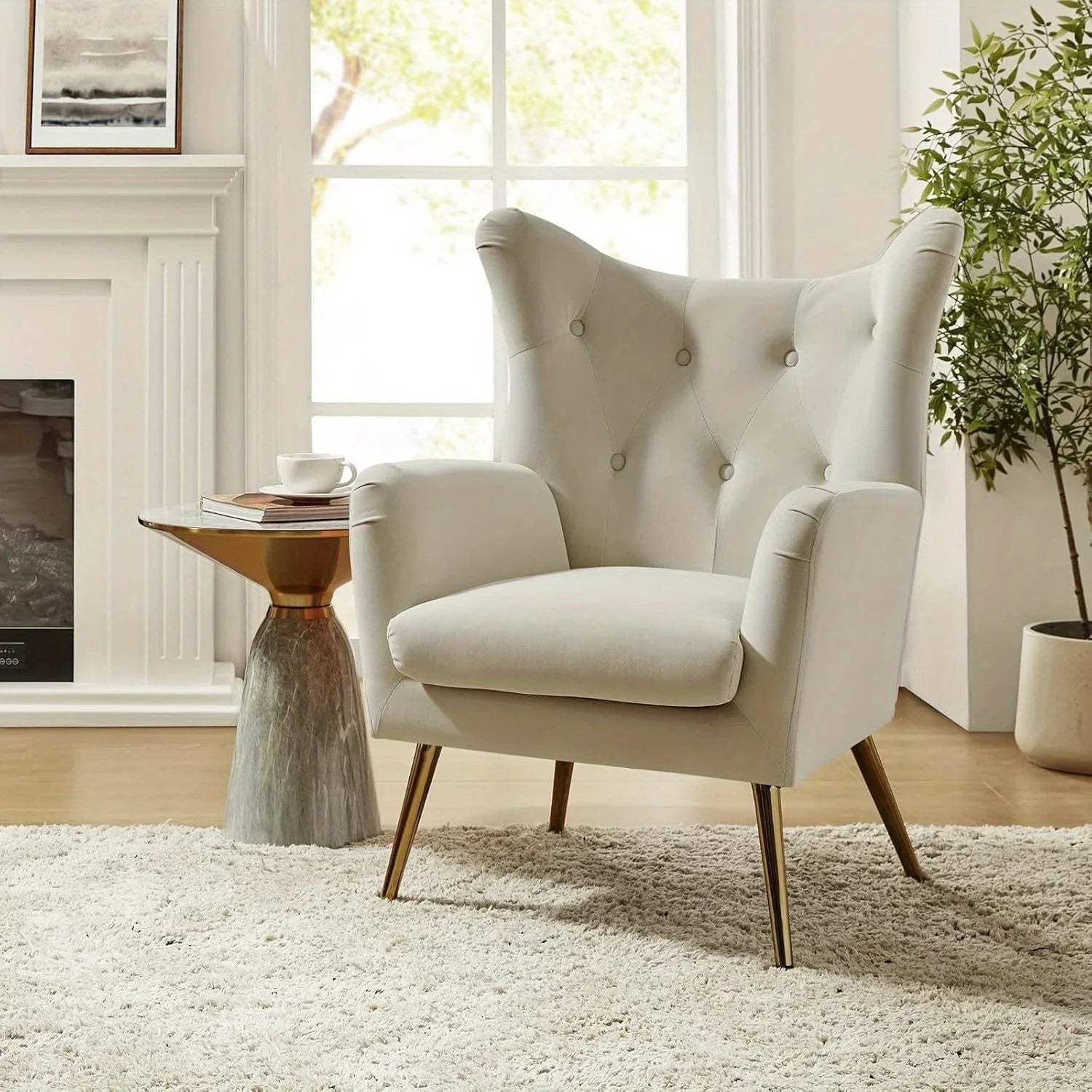 Velvet Wingback Arm Chair with Luxurious Upholstery, alternate view - House Of Avana