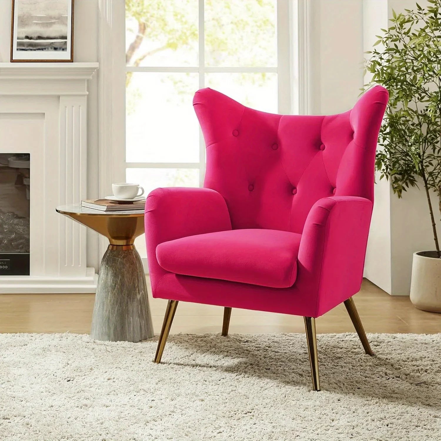 Velvet Wingback Arm Chair with Luxurious Upholstery, alternate view - House Of Avana