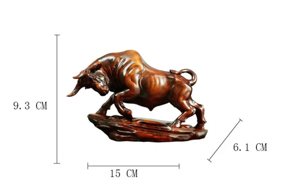 Charging Bull Figurine Boxwood Decorative Hand Carved Art - House Of Avana