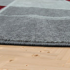 Checked Area Rug Marble Effect Modern Grey Red RugYourHome