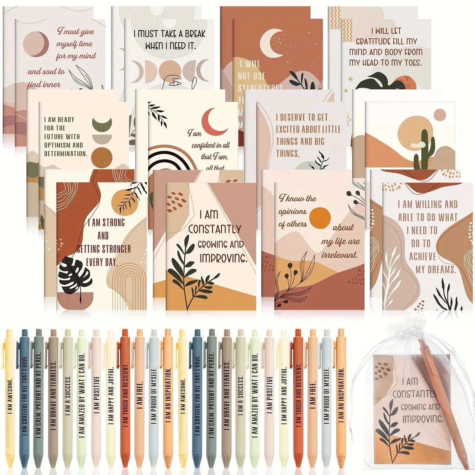 48pcs Positive Affirmation Gift Set Gratitude Notebooks with Pens Small Bags Motivational Encouragement Notepads Daily Affirmations Journal for Women House Of Avana
