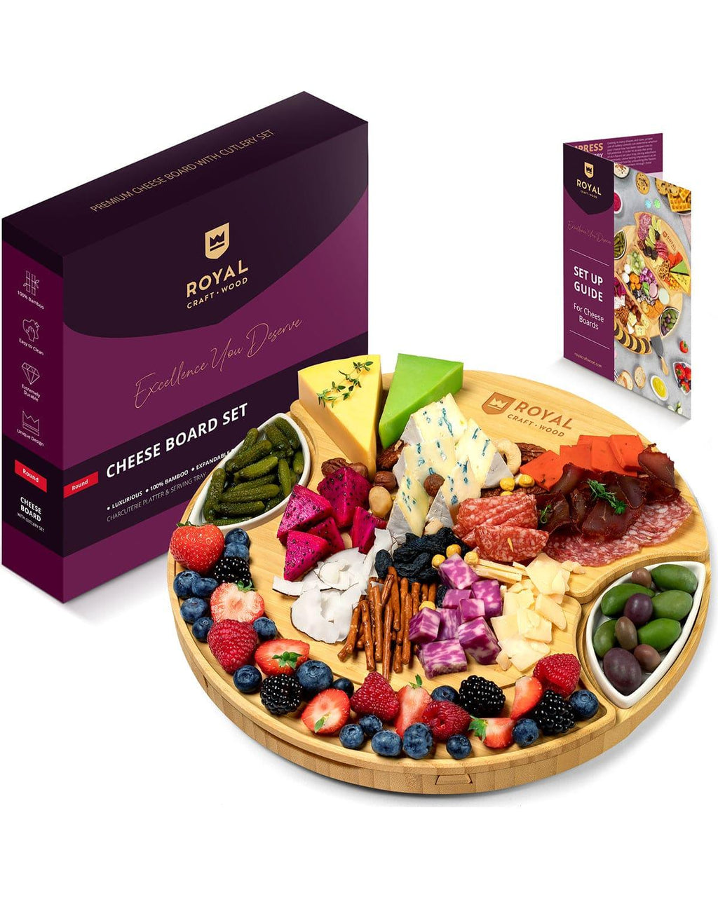 Cheese Board Set, Round Royal Craft Wood