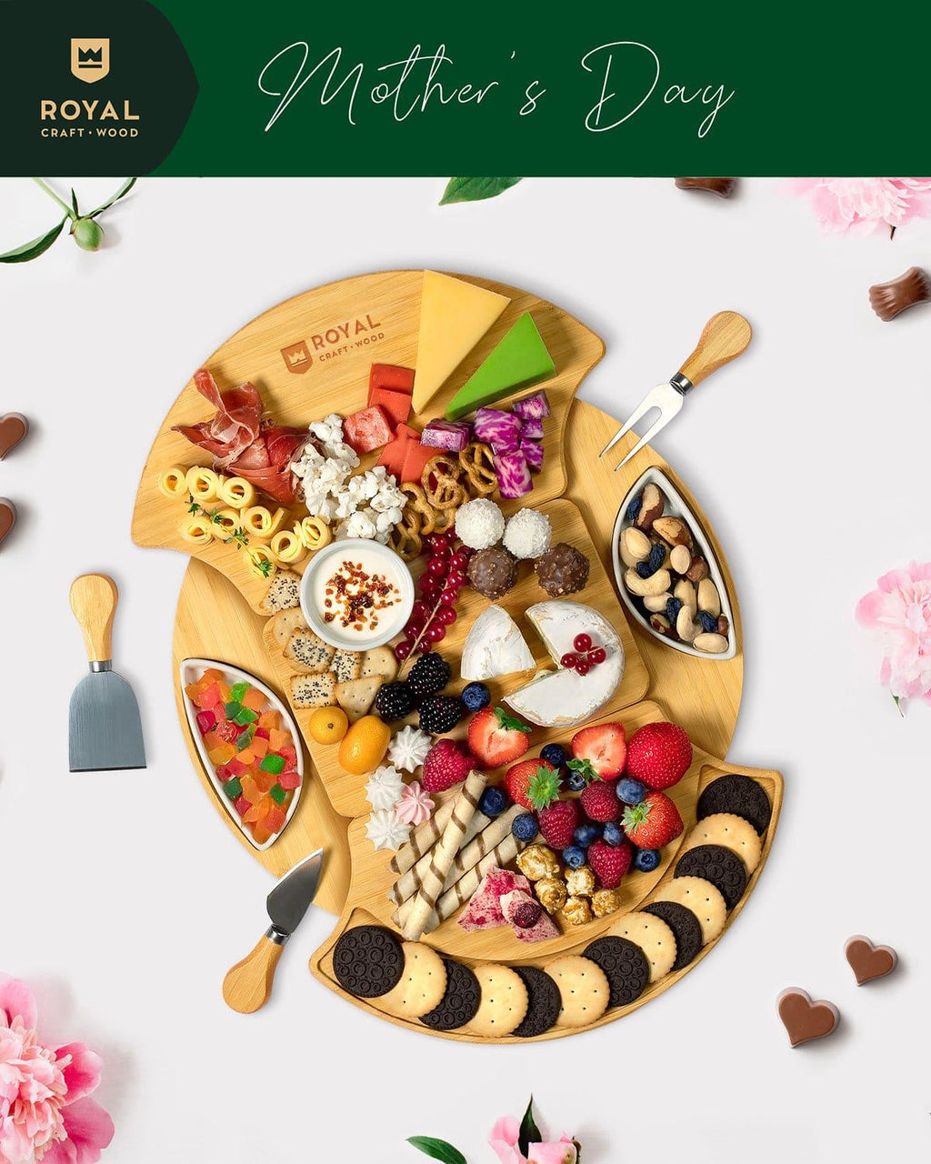 Cheese Board Set, Round Royal Craft Wood