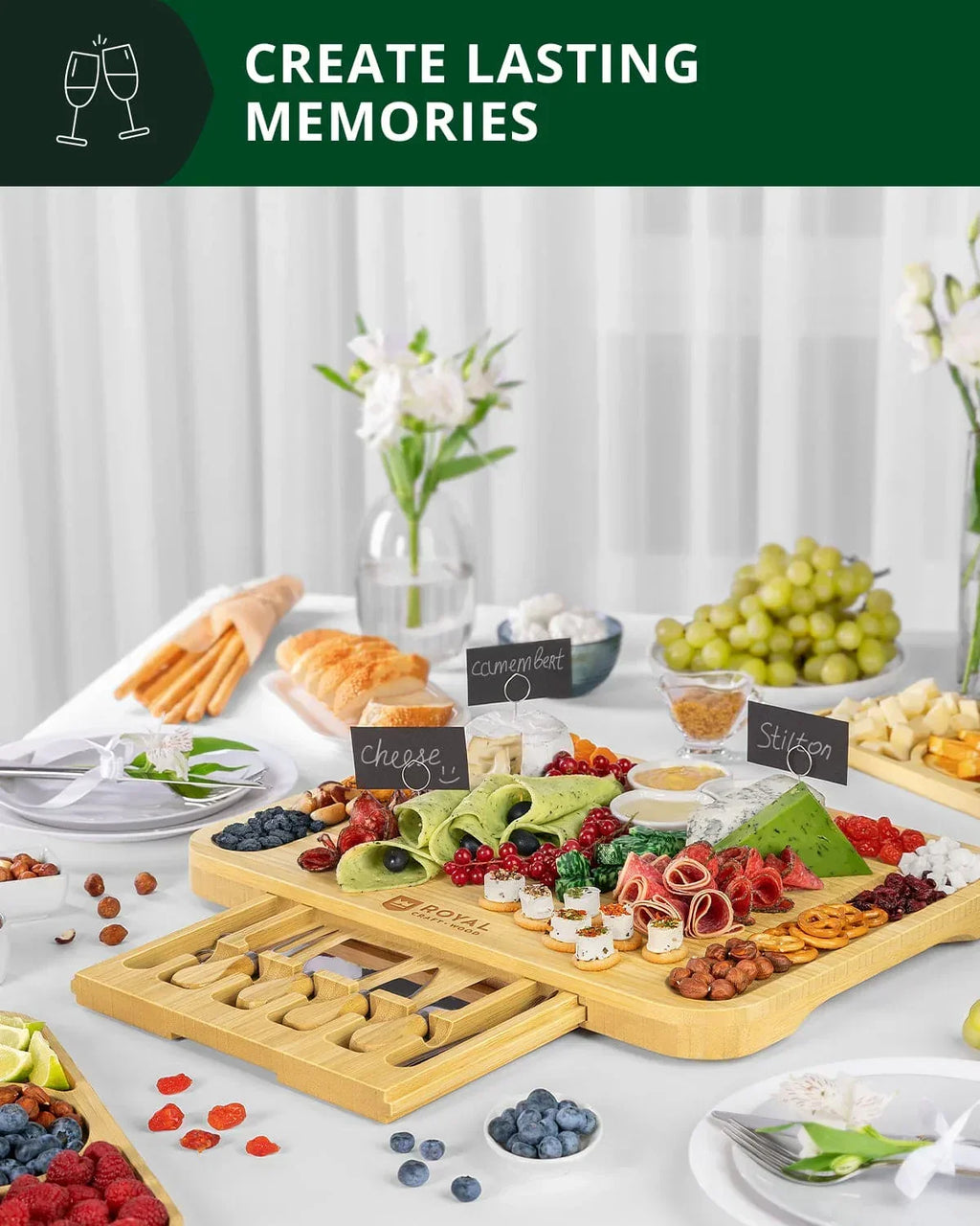 Cheese Board Set with Side Trays Royal Craft Wood