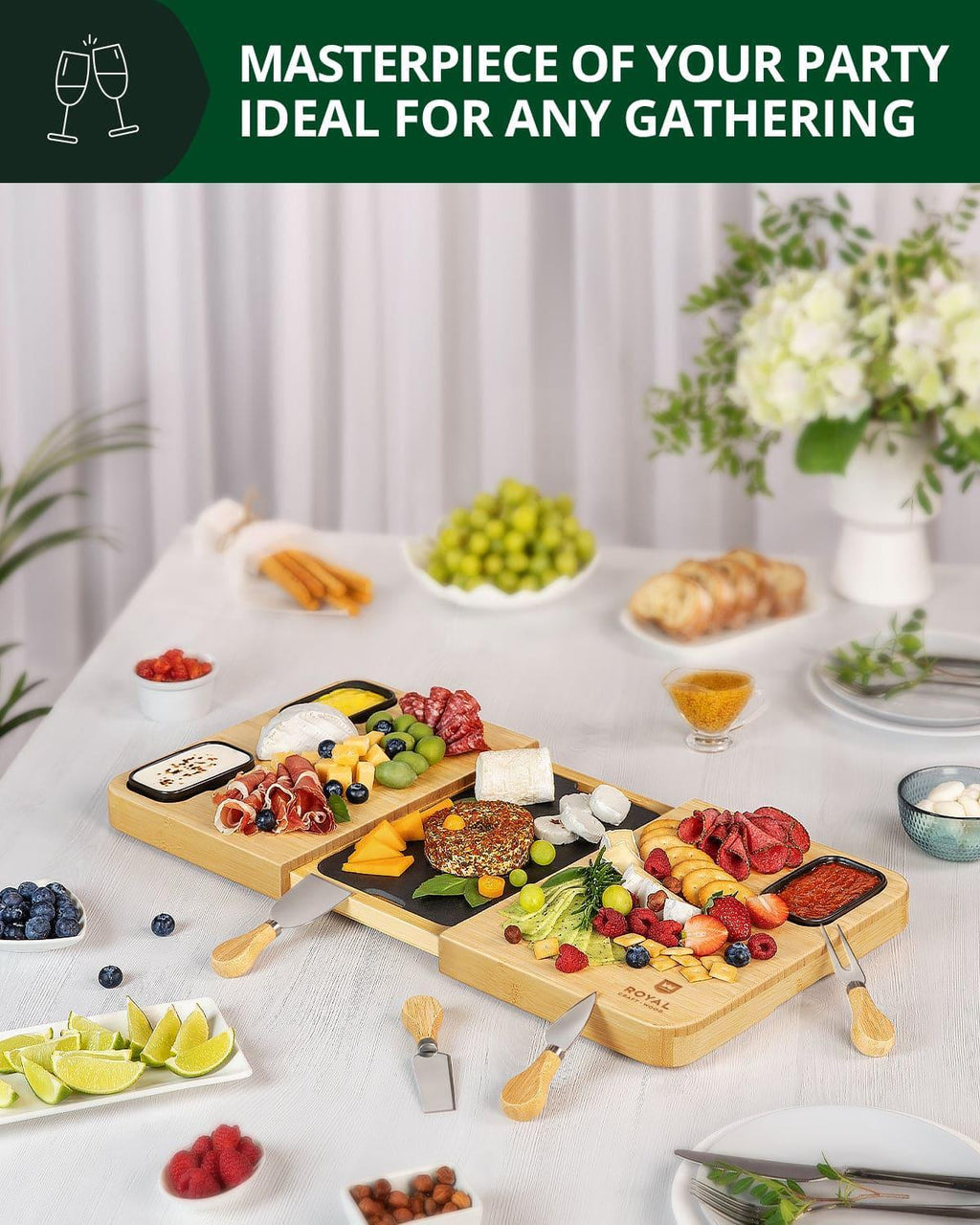 Cheese Board Set with Slate Plate Royal Craft Wood