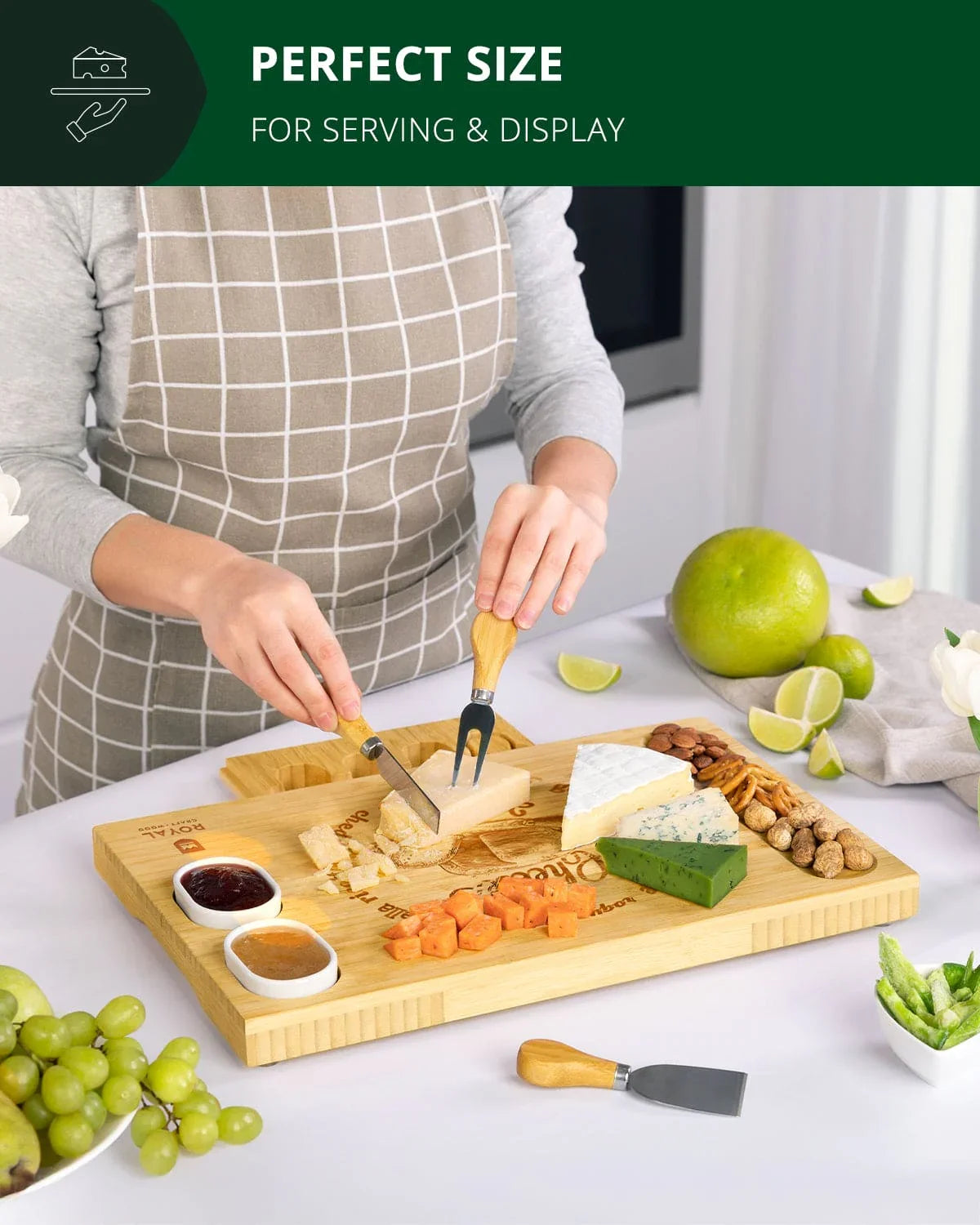 Cheese Board Set w/knives, 16.5“x11” Royal Craft Wood