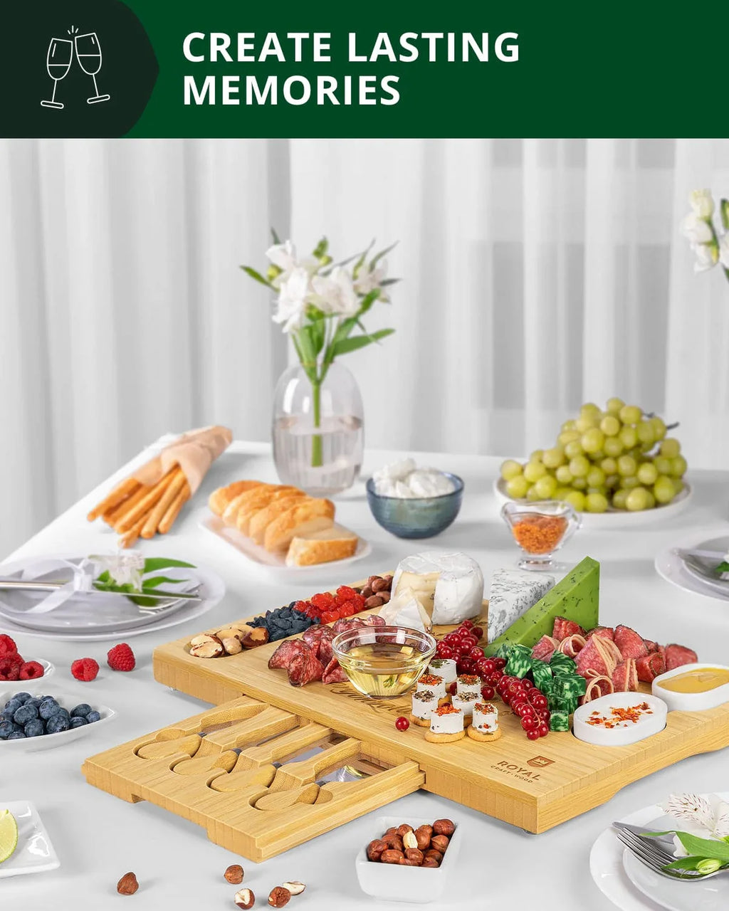 Cheese Board Set w/knives, 16.5“x11” Royal Craft Wood