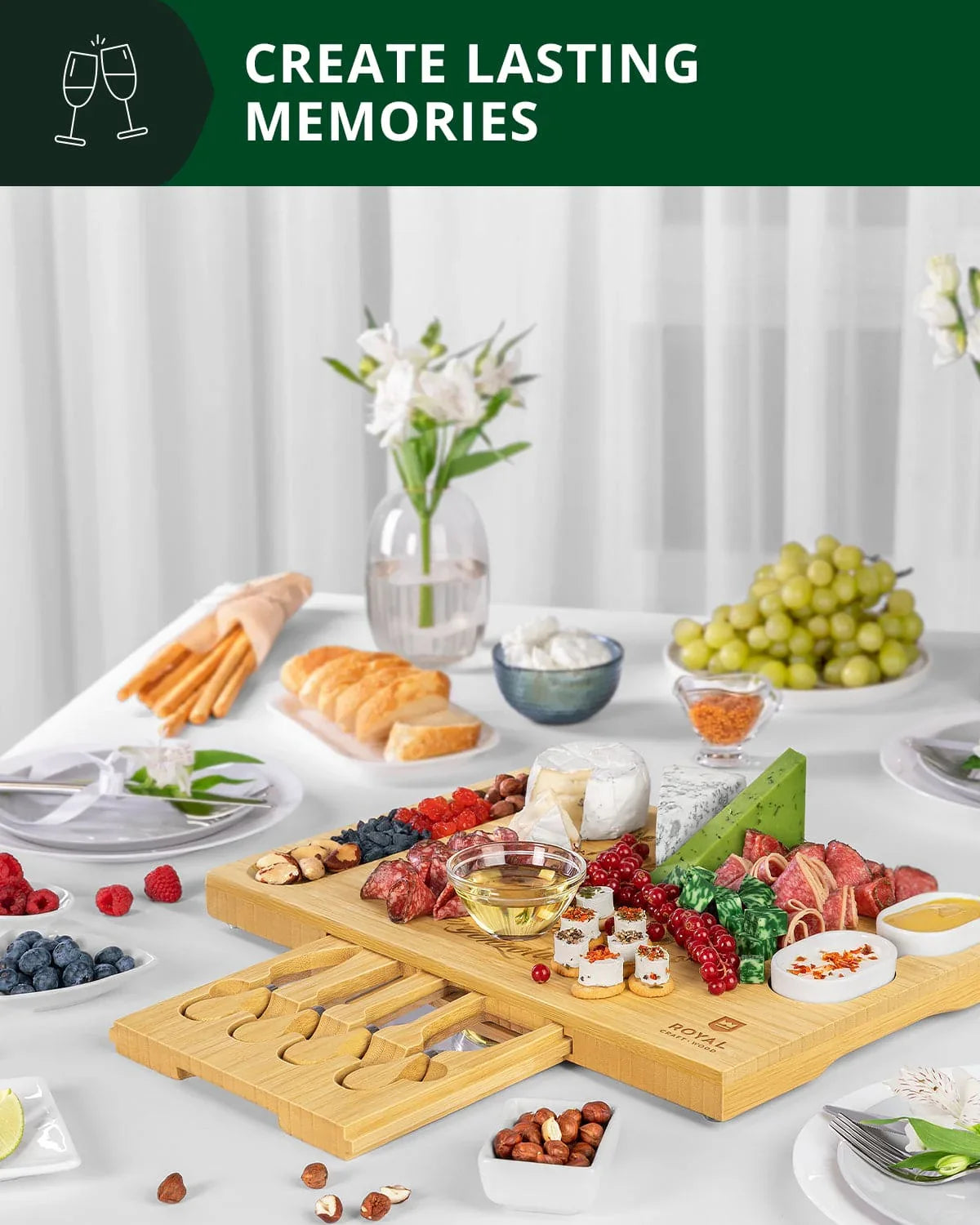 Cheese Board Set w/knives, 16.5“x11” Royal Craft Wood