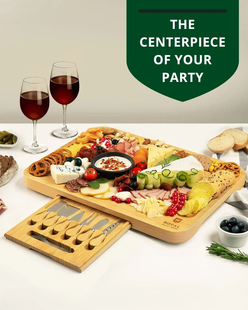 Cheese Board XXL with Cutlery Set Royal Craft Wood