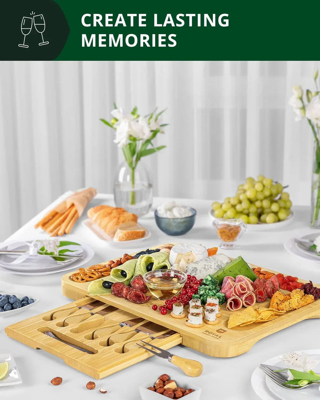 Cheese Board XXL with Cutlery Set Royal Craft Wood