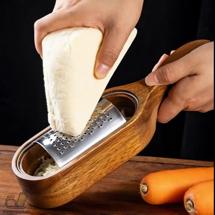 Stainless Steel Cheese Grater with Handle, Made of Solid Acacia Wood - Durable and Easy-to-use Kitchen... - House Of Avana [[SKU:HOA-KAC-017]]