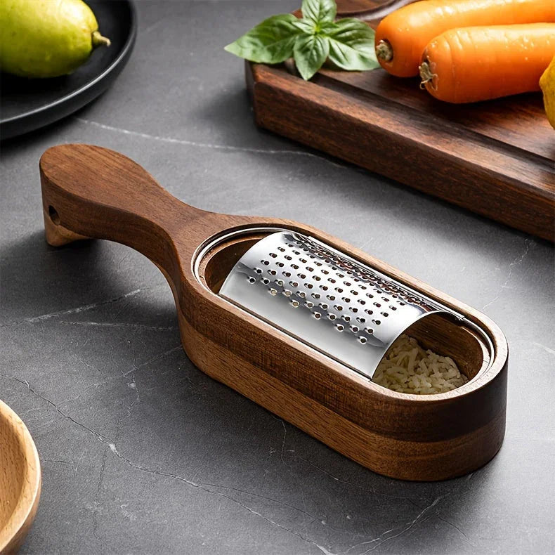Stainless Steel Cheese Grater with Handle, Made of Solid Acacia Wood - Durable and Easy-to-use Kitchen... - House Of Avana [[SKU:HOA-KAC-017]]