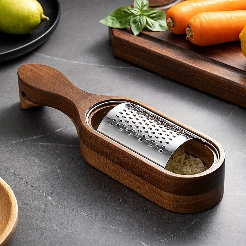 Stainless Steel Cheese Grater with Handle, Made of Solid Acacia Wood - Durable and Easy-to-use Kitchen... - House Of Avana [[SKU:HOA-KAC-017]]