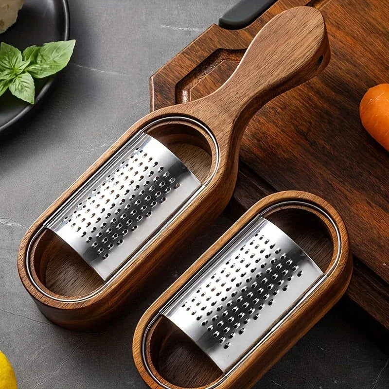 Stainless Steel Cheese Grater with Handle, Made of Solid Acacia Wood - Durable and Easy-to-use Kitchen... - House Of Avana [[SKU:HOA-KAC-017]]