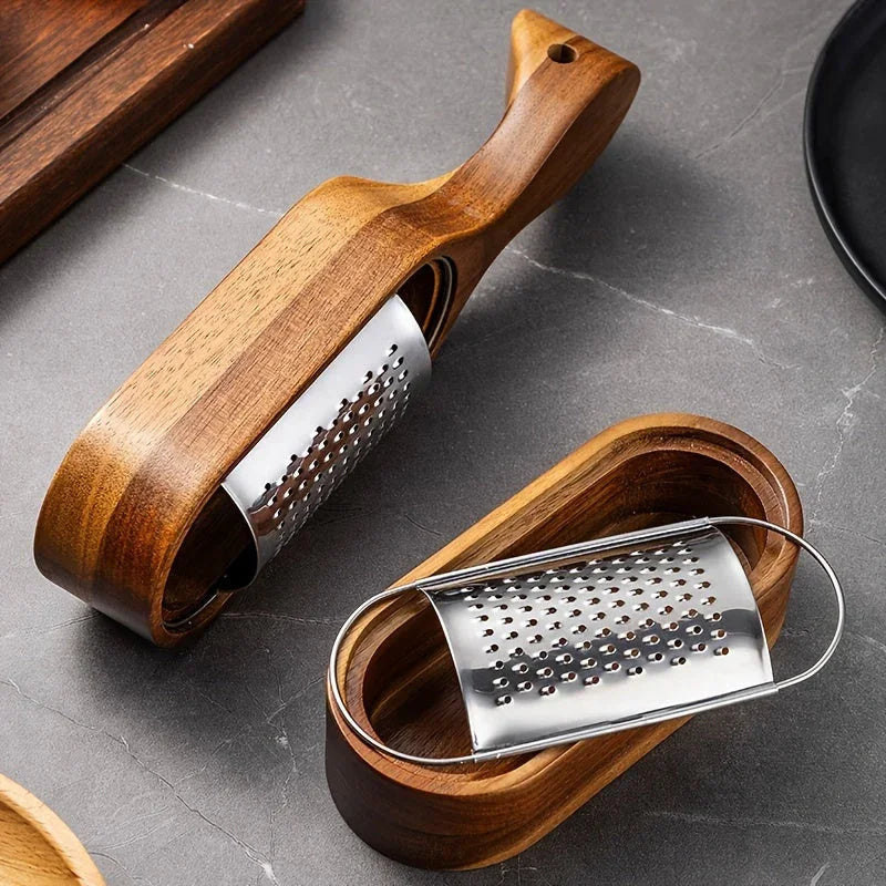 Stainless Steel Cheese Grater with Handle, Made of Solid Acacia Wood - Durable and Easy-to-use Kitchen... - House Of Avana [[SKU:HOA-KAC-017]]