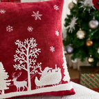 Chenille Christmas Pillowcase with Embroidered Santa Sled Design - House Of Avana