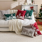 Chenille Christmas Pillowcase with Embroidered Santa Sled Design - House Of Avana