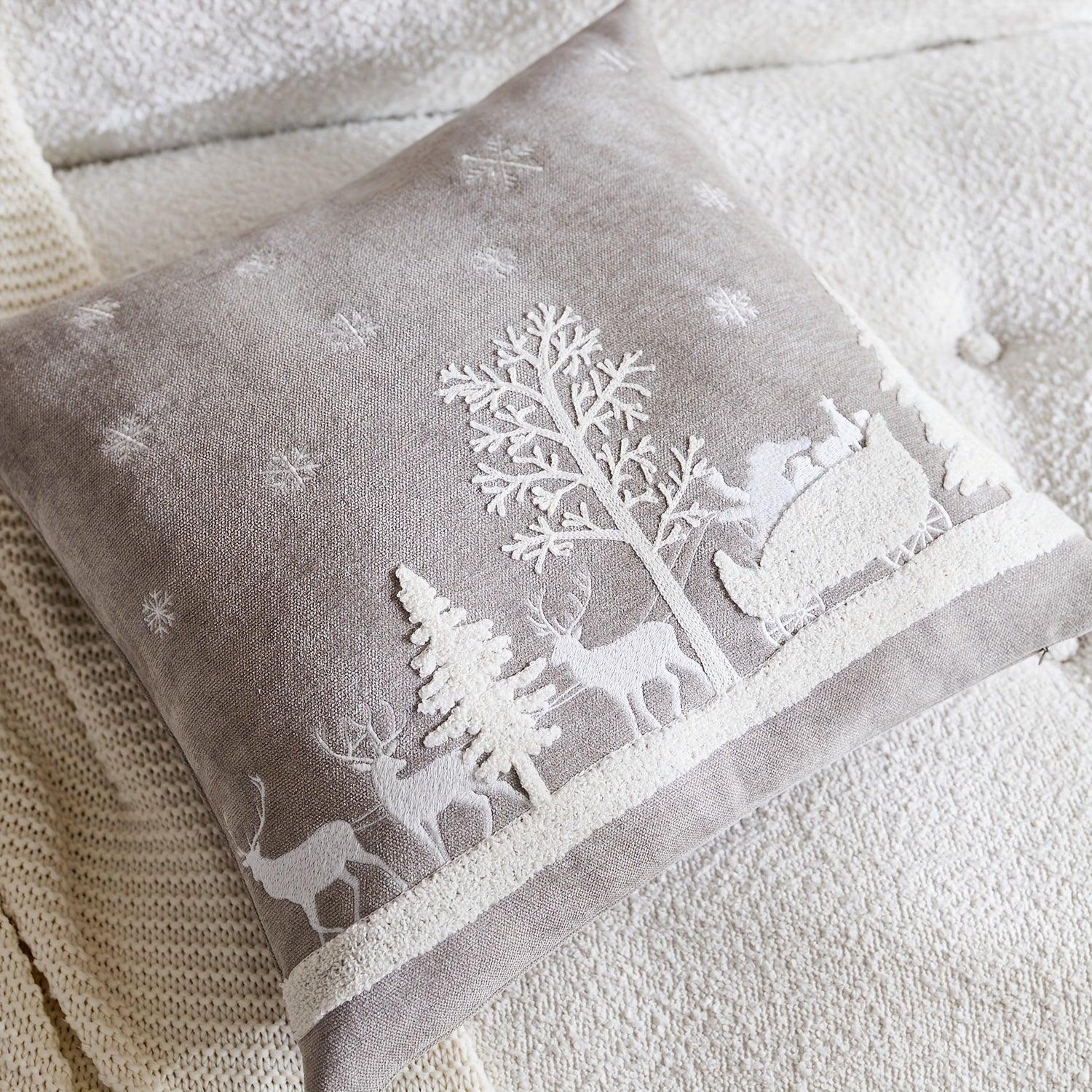 Chenille Christmas Pillowcase with Embroidered Santa Sled Design - House Of Avana