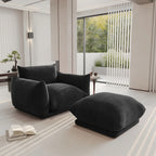 Beige chenille sofa chair in compact space, soft fabric upholstery - House of Avana