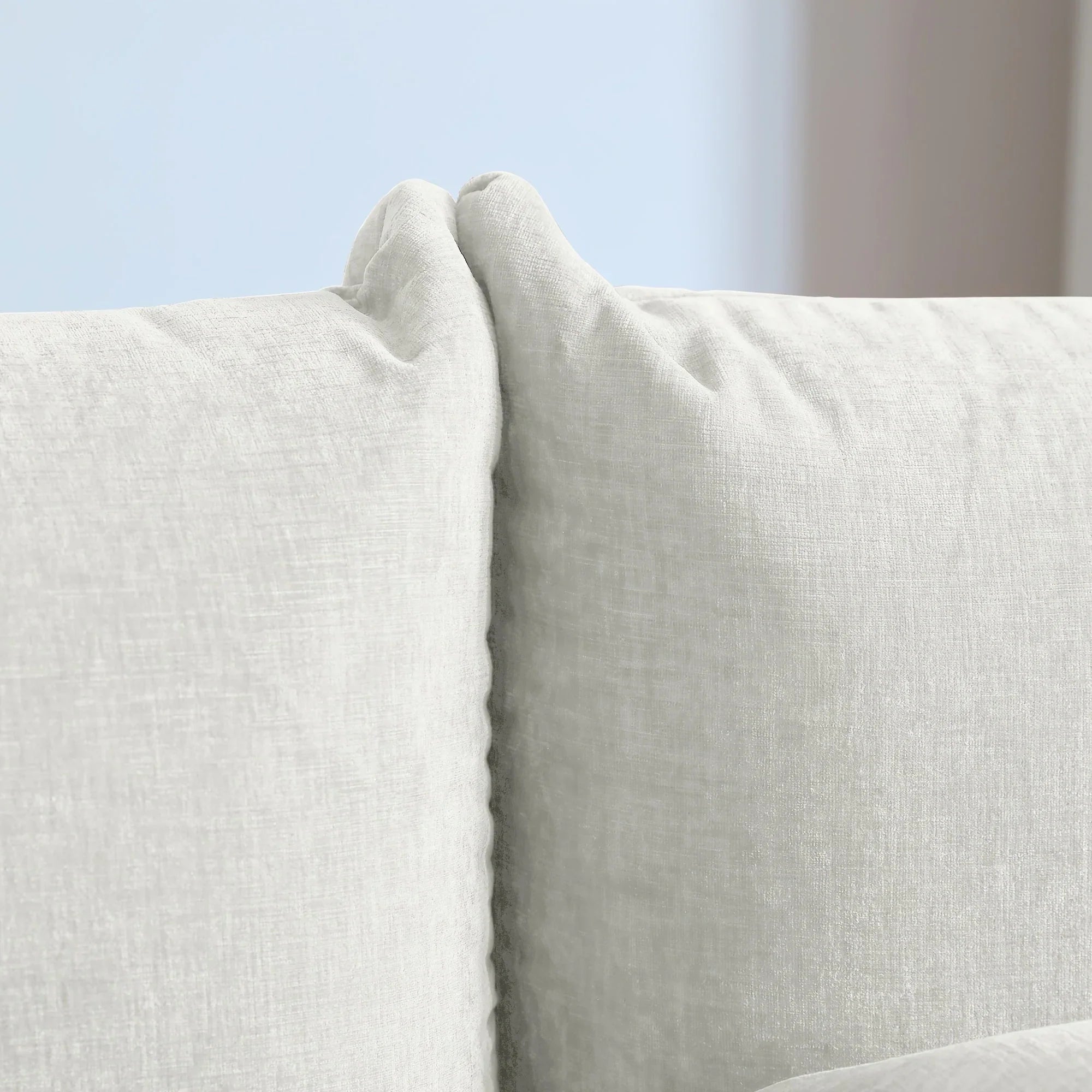 Beige chenille sofa chair in compact space, soft fabric upholstery - House of Avana