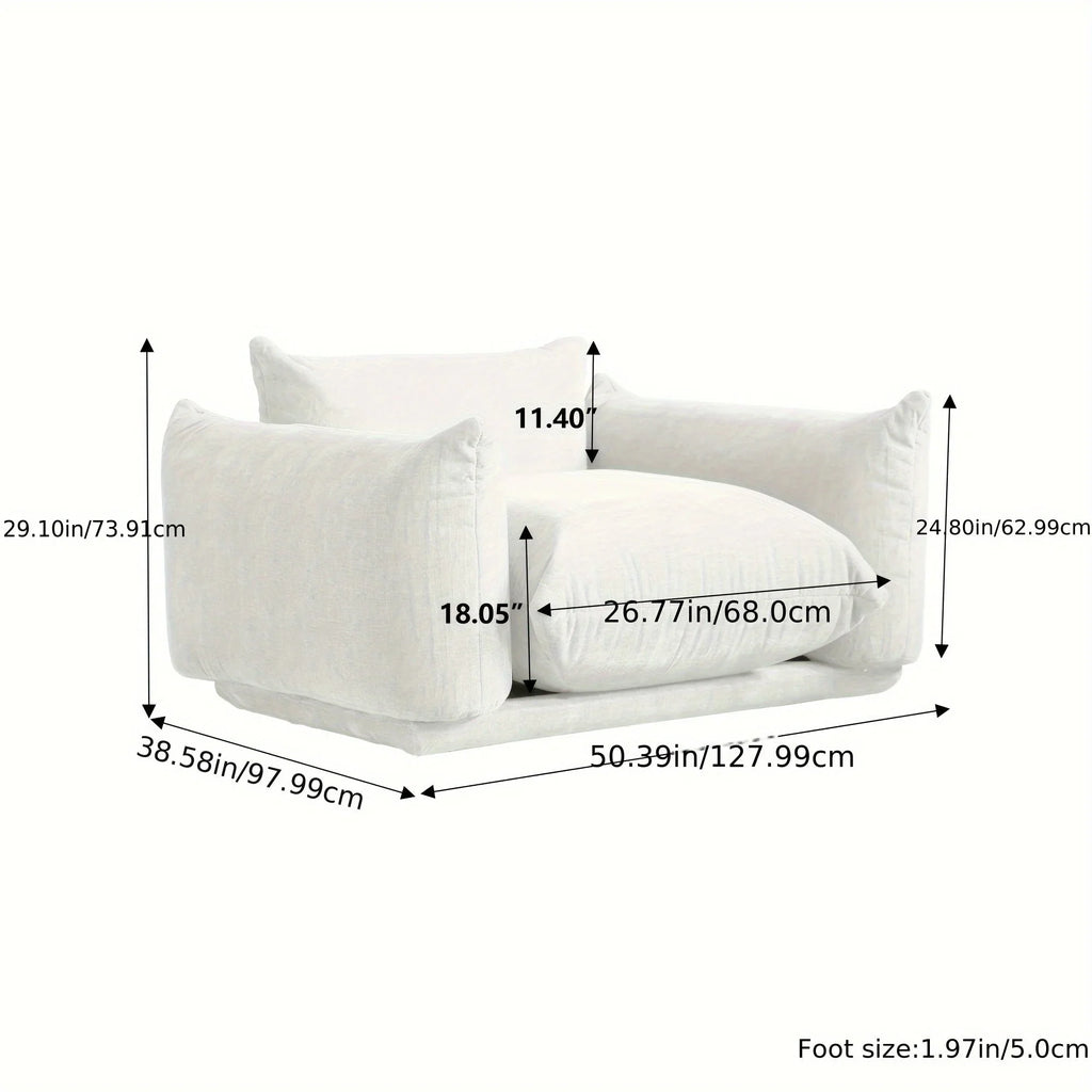 Beige chenille sofa chair in compact space, soft fabric upholstery - House of Avana